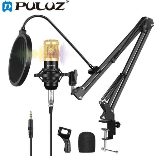 PULUZ Condenser Microphone Studio Broadcast Professional Singing Microphone Suspension Arm Shock Mount & USB Sound Card VS BM800