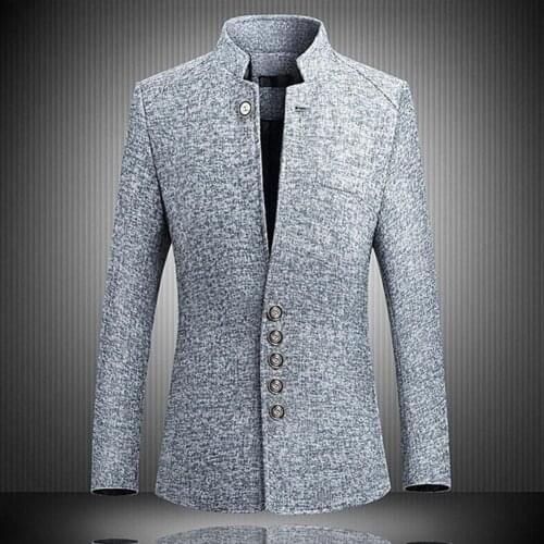 Suit Jackets Men Solid Color Long Sleeve Stand Collar Single-breasted Plus Size Slim Blazer