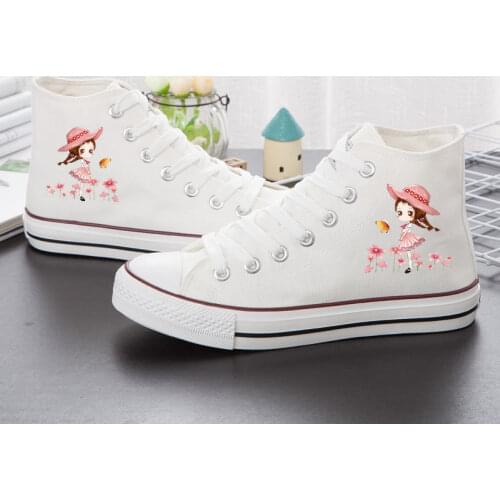 Women Sneakers Fashion Woman High Top Canvas Shoes Breathable Flats Shoes Lolita Cartoon Student Graffiti Cute Casual Shoes