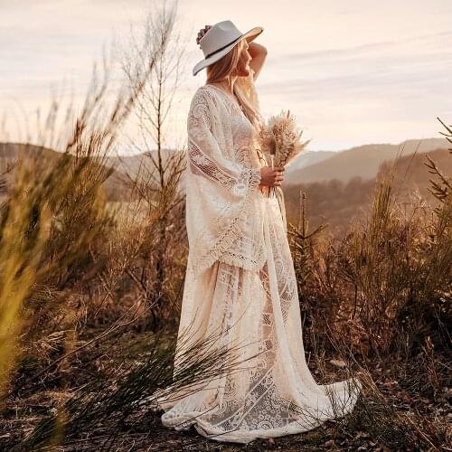 DON&JUDY Boho Lace Dresses for Photo Shoot Kaftan Gowns Party Evening Wedding Anniversary Maternity or Non-maternity Dress