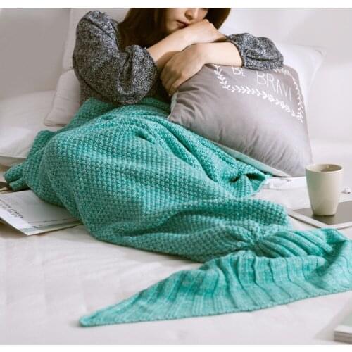 Buy One Get One Free Cushion Mermaid Tail Blanket Yarn Knitted Handmade Crochet Mermaid Blanket Kids Throw Bed Wrap Super Soft