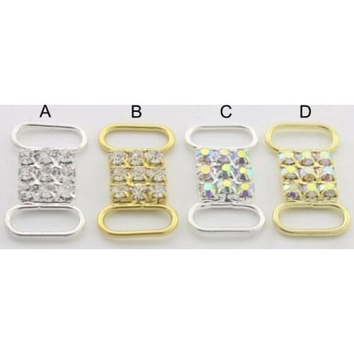 22mm 9/10" Rhinestone Bikini Connectors Silver Gold Color Ribbon Buckle Sliders Swimming Crystal Competition Miss Accessories