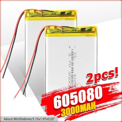 Hot 3.7V 3000mAh 605080 Lithium Polymer Li-Po li ion Rechargeable Battery cells For Mp3 MP4 GPS Tablet DVD Bluetooth-compatible