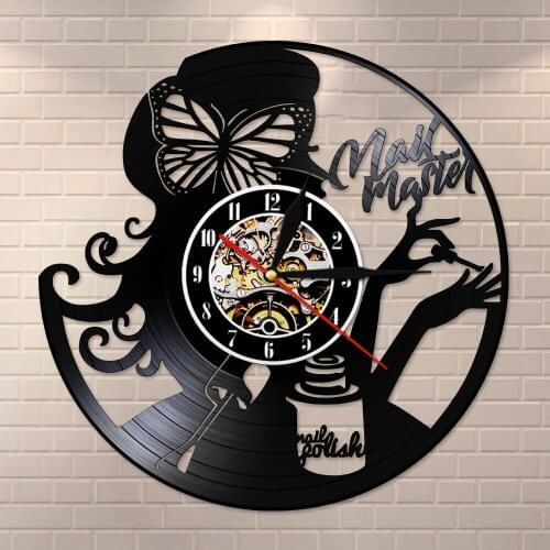 Nail Master Beauty Made Of Vintage Vinyl Record Salon Wall Clock Manicure Nail Salon Studio Business Sign Nail Technician Gift