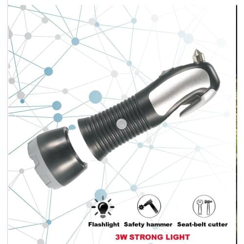 Multi-funtional automatic safety hammer seat-belt cutter flashlight