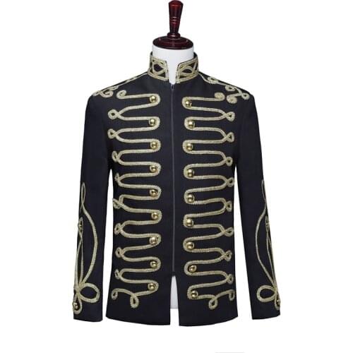 Mens Steampunk Military Drummer Blazer Jacket Stand Collar Zipper Punk Gothic Parade Jacket Men Prom Vintage Suit Jacket Male