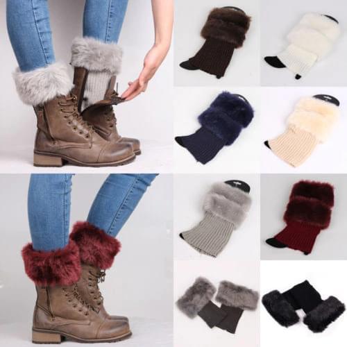 Womens Knitted Boot Cuffs Fur Knit Warm Leg Warmers Boot Socks Legs Warmers Shoes Set