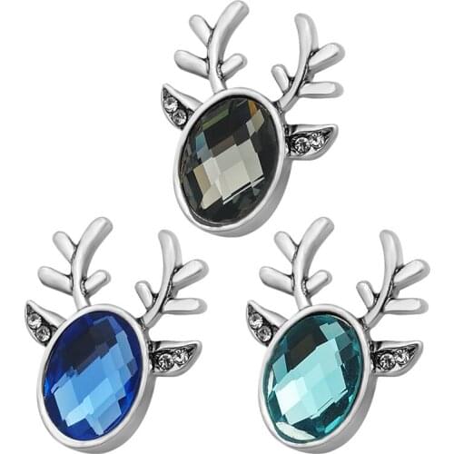 New Beauty Lovely deer antlers Rhinestone Christmas 18MM snap buttons fit snap bracelets jewelry wholesale KZ3231
