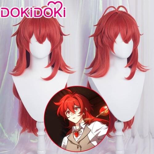 DokiDoki Game Genshin Impact Cosplay Halloween Long Hair Cosplay Wig Genshin Impact Diluc Long Hair