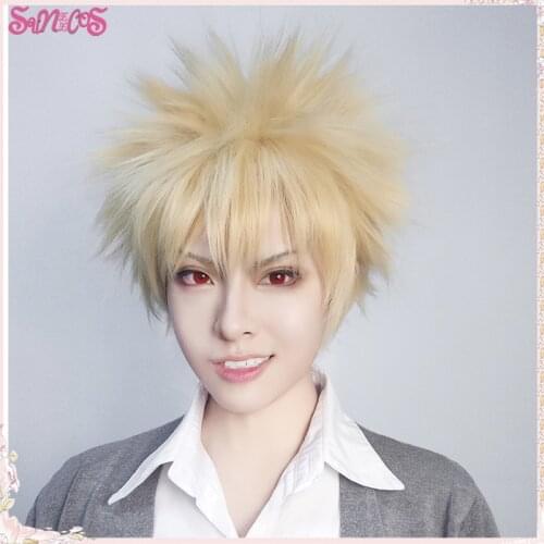 My Hero Academia Bakugou Katsuki Cosplay Wigs Anime Hair Short Gold male Hair Heat Resistant Synthetic Halloween Free Wig Cap