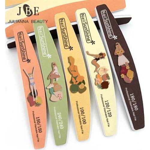 3/6/10Pc 100/120/150/180/240 Summer girl Nail File For Manicure Colorful Lime a ongle Moon Professional Nails Buffer Beauty Tool