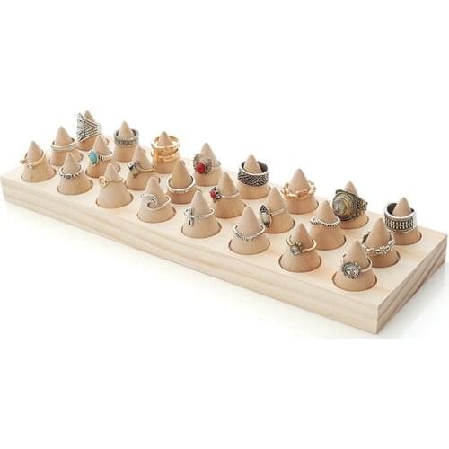 Natural Wood Cone Shape Finger Ring Stand Jewelry Display Holder Showcase Display Stands Rings Bracelet Jewelry Tray