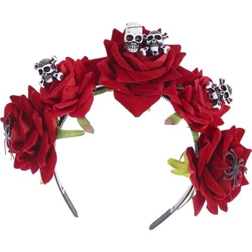 Skull Headband Rose Flower Crown Hairband Day of The Dead Headband Costume Mexican Headpiece