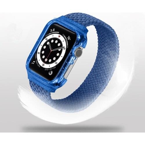 Strap+Case For Apple watch band 44mm 40mm 38mm 42mm Nylon Elastic belt bracelet iWatch series 3 4 5 se 6 2 1 Braided Solo Loop