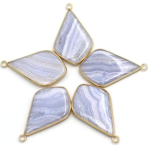 1pc Blue Lace Agate Pendant Natural Stone Teardrop Triangle Blue Chalcedony Stone Charms DIY Purple Agate Dangle Earrings Making