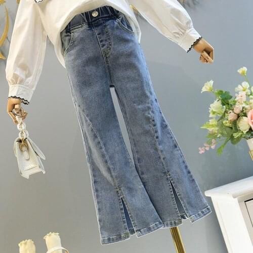 2021 New Autumn Fashion Toddler Kids Girls Boot Cut Jeans Flare Long Pants Denim Ruffle Flare Pants Cowboy Trousers Slacks J127