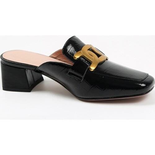 MORDOAN Genuine Cow Leather Muller Slippers Comfortable and Convenient Womens Shoes Mid Heel Sandals Women Chain Mueller Shoes