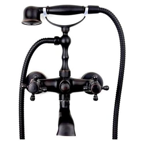Dark Black Oil Rubbed Bronze Cross Handles Wall Mounted Bathroom Bath Clawfoot Tub Filler Faucet Handshower atf005