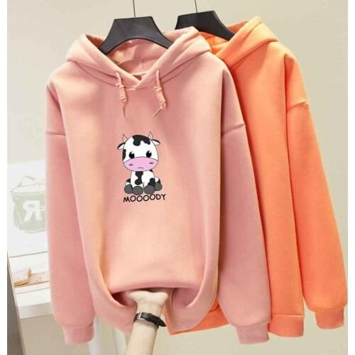 Cow Print Hoodie Kawaii Jacket Harajuku Sweatshirt Letter Drawstring Long Sleeve Autumn Winter Women Aesthetic Clothing Pullover