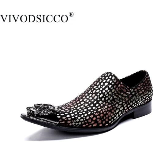 VIVODSICCO New Italian Handmade Pointed Toe Mens Dress Wedding Shoes Work Office Casual Party Shoe Metal Tip Fashion Mens Shoes