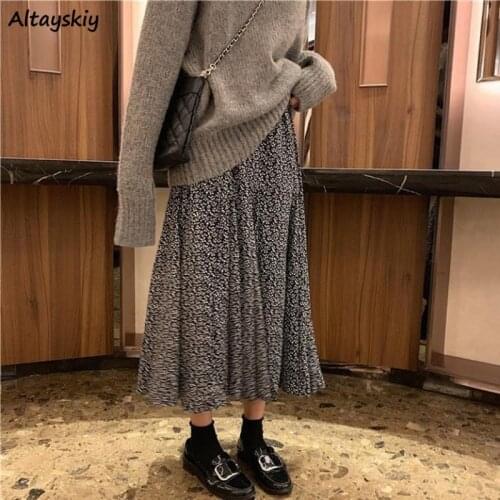 Skirts Women Casual Elegant Loose Trendy High Waist Floral A-line Soft All-match Temperament Korean Style Chic Autumn Retro New