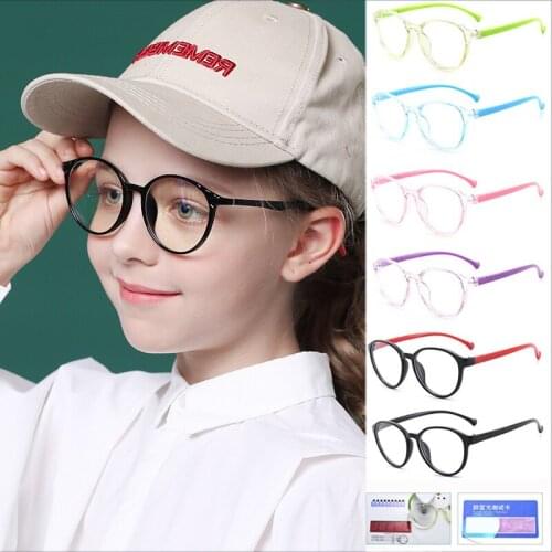 With Case Boy Girl Game Reading Computer Protective Goggle Fashion Children Glasses Plain Kids Round Anti Blue Light Eyewear