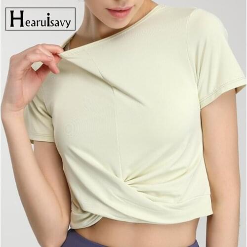 Women’s Hem Cross Stacking Sport Crop Top Breathable Yoga Shirt For Gym Running Training Short Sleeved Tee Quick Dry Activewear