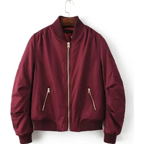Women Wine Red Baseball Jacket for Girls Long Sleeve Cotton Short Slim Female Windbreaker Coat Fashion Streetwear Ladies Tops