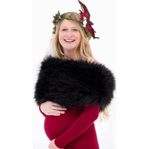 Womens Imitation Fur Shawl Jacket Mercerized Cotton Collar Pregnant Women Trailing Dress Long photography dresses