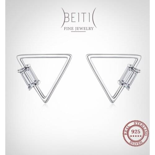 Beitil 100% 925 Sterling Silver Simple Fine Hollow Out triangle Cubic Zirconia Earrings For Women Wedding Engagement Jewelry