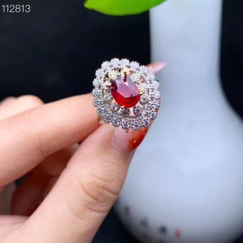 Ruby ring for women natural gemstone girl silver ring real 925 silver surface golden plated lucky birthstone birthday gift hot