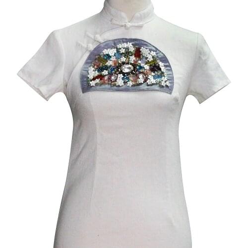 1piece Semicircular Flower Applique Beaded Sequins Rhinestones Patches for Bags Clothes Decorated Sewing Accessories TH761