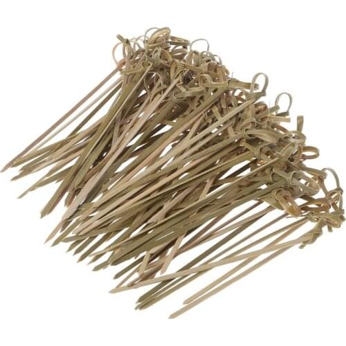 100Pcs Disposable Bamboo Tie Knotted Skewers Twisted Ends Cocktail Food Fruit Picks Fork Sticks Buffet Cupcake Toppers Wedding