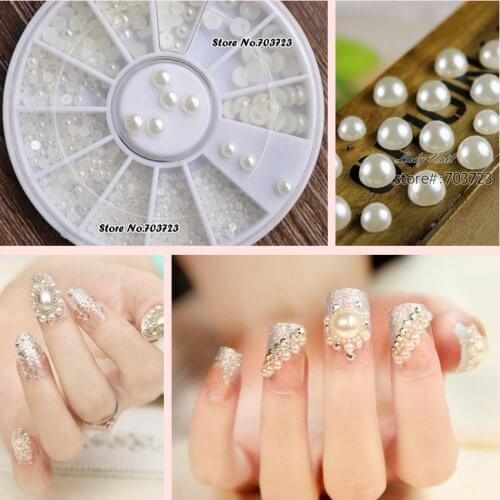 4 Mixed Size 1.5 2 3 4mm 3D Fashion White Nail Art Tips Pearl Acrylic Gem Glitter Manicure DIY Decoration in Wheel N31