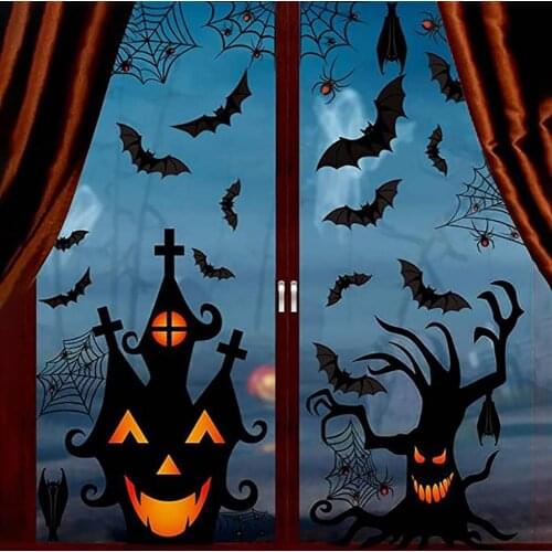 4pcs/set Home Decor Removable For Halloween Waterproof Party Spider Office Wall Decal Anti Tear Spooky Living Room Window Cling