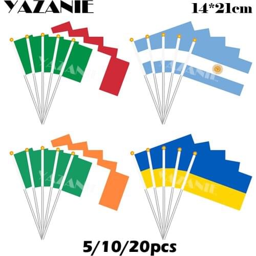 YAZANIE 14*21cm 5/10/20pcs Italy Argentina Ireland Ukraine Small Hand Held Flag Polyester World Country National Printing Flag