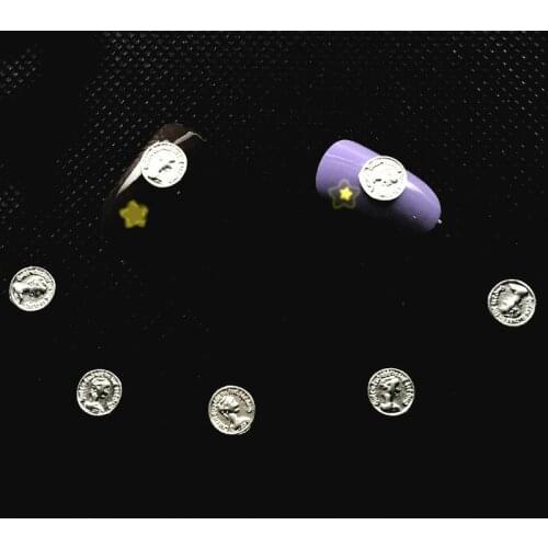 50Pcs New 3D Metal Alloy Nail Rhinestones Coin Nail Art Charms Silver Round Nails Jewelry Shapes Nailart Supplies Accessories