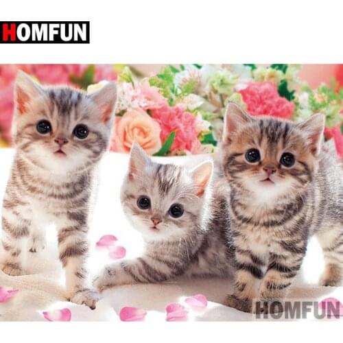 HOMFUN Full Square/Round Drill 5D DIY Diamond Painting "Cat"Embroidery Cross Stitch 5D Home Decor A02006
