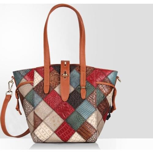 Large Totes Genuine Leather Design Shoulder Handbags Womens Patchwork Top Handle Bags For Ladies Travel/Business Doctor Bags