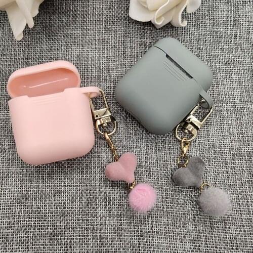 For AirPods Case Silicone Earphone Cases Protective Cover For Airpods 2/1 Accessorie With Simple Cute Hair Ball Love Key Ring