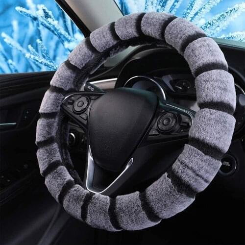Warm Fluffy Steering Wheel Cover for Winter Plush Universal Car Steering Wheel Protector 15 inches