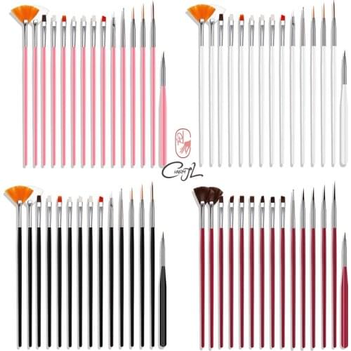 CHNRMJL15Pcs/Set Nail Dotting Painting Draw Liner Gel Brush For Acrylic Liquid Powder Carving Pen Nails Art Manicure Kit Tools
