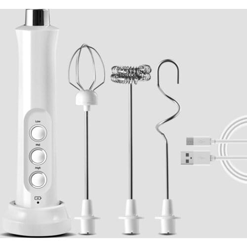 Electric Milk Frother Automatic Egg Beater USB Charging Mixer 3 Speed Settings for Coffee Drink Kitchen Baking Accessories