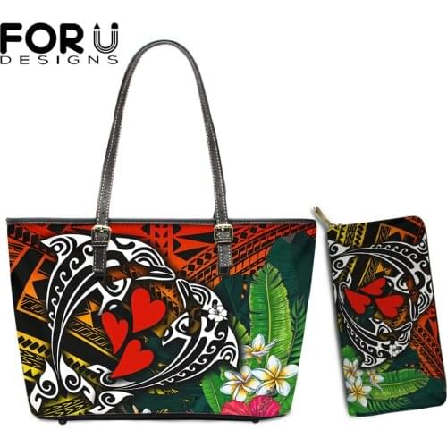 FORUDESIGNS Large Capacity Handbags And Purses 2et Womens Hawaii Dophin Polynesian Flower Printed Female Casual Clutch Tote Sac