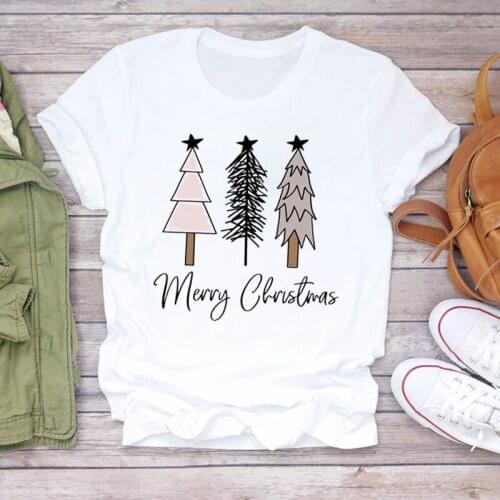 Women Star Tree Lovely Printing New Year Merry Christmas Print Tshirts Clothes Graphic Female Top T Shirt Ladies Tee T-Shirt
