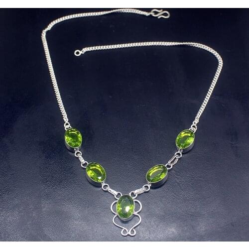 Gemstonefactory Jewelry Big Promotion 925 Silver Amazing Green Peridot Women Ladies Gifts Chain Necklace 46cm 202101570