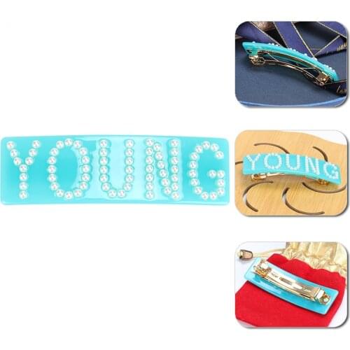 Hot Selling Pearl Hair Clip for Letter Customize Word Hair Clip Rectangle Acetate Hair Pins With Words