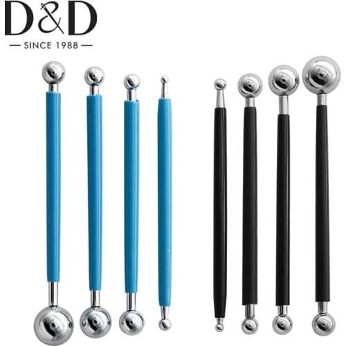 4pcs Sculpture Modeling Tools Stylus Clay Tools Dotting Sculpting Modeling Tool Set Double-Ended Metal Ball Cake Decoration Tool