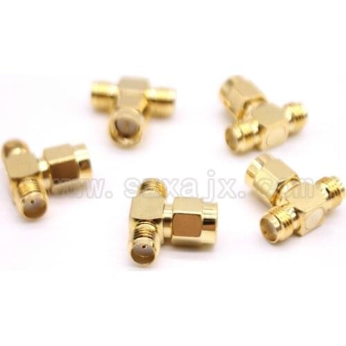 JX connector wholesale 100PCS SMA to SMA T type connector SMA male to 2 SMA female 3 way Splitter screw the needle connector