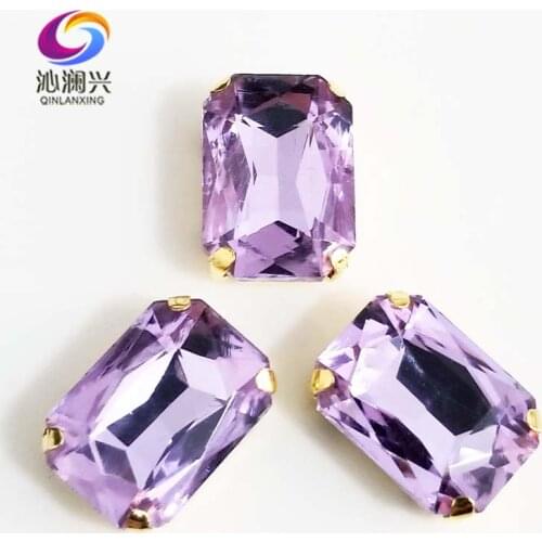 Crystal violet Rectangle shape Glass Crystal sew on stones,golden bottom claw rhinstone,Diy/Clothing accessories SWCG18